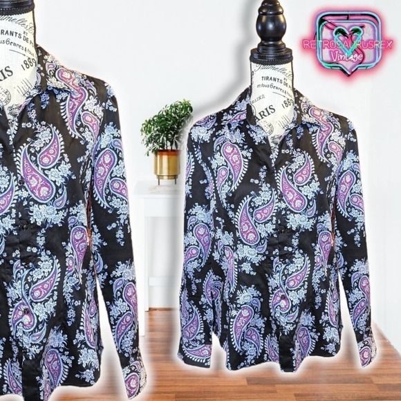 Tommy Hilfiger Dark Academia Paisley Floral Button Up Shirt, Medium - Picture 1 of 7